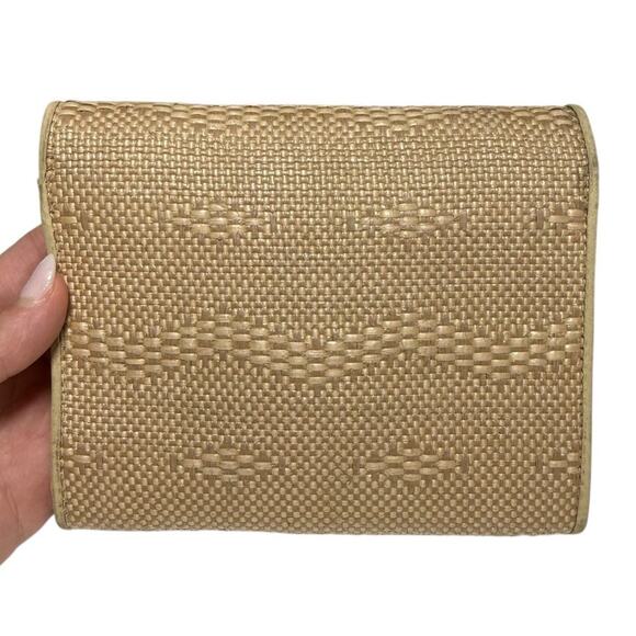 Etienne Aigner Woven Raffia Straw Trifold Wallet Women's Billfold Beige Cream - Picture 5 of 9